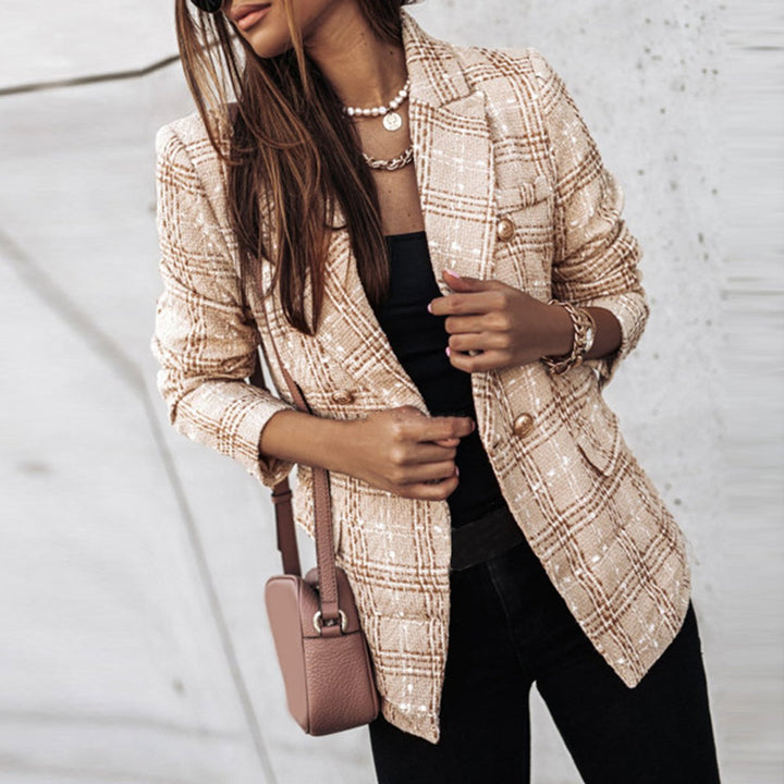 Women's Double-Breasted Tweed Plaid Blazer