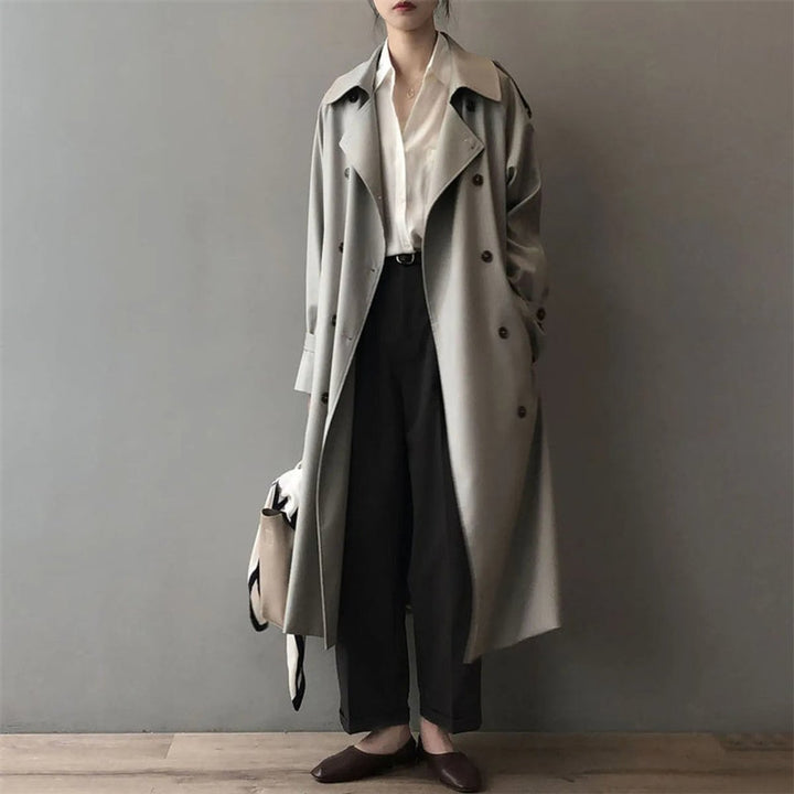 Women's Double-Breasted Water-Repellent Longline Trench Coat - Gray