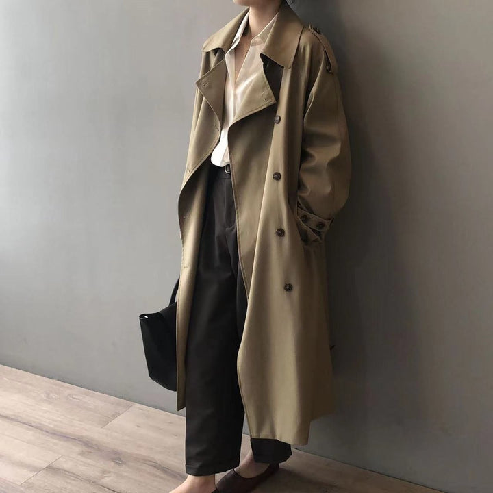 Women's Double-Breasted Water-Repellent Longline Trench Coat - Khaki