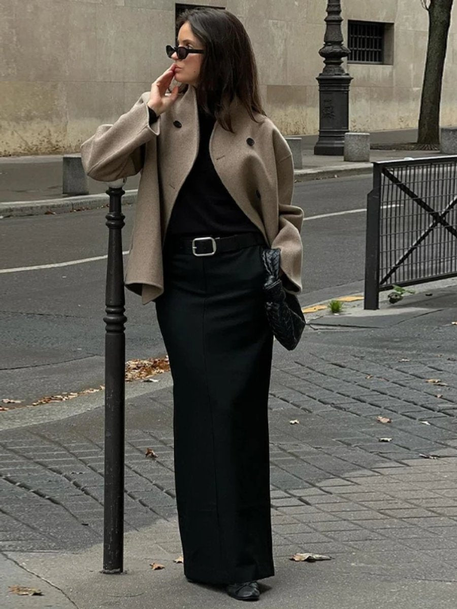 Women's Double-Breasted Wide-Lapel Asymmetric Trench Coat