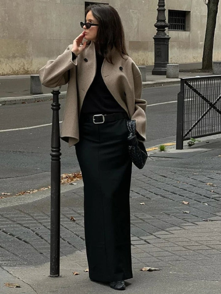 Women's Double-Breasted Wide-Lapel Asymmetric Trench Coat