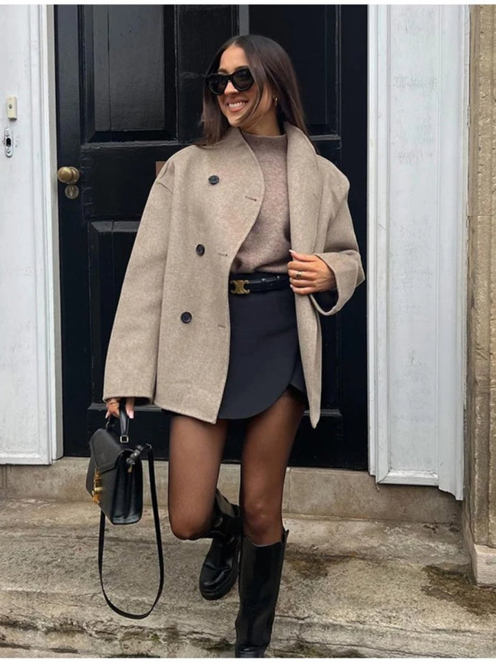 Women's Double-Breasted Wide-Lapel Asymmetric Trench Coat