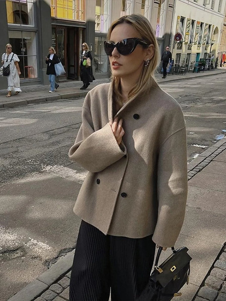 Women's Double-Breasted Wide-Lapel Asymmetric Trench Coat