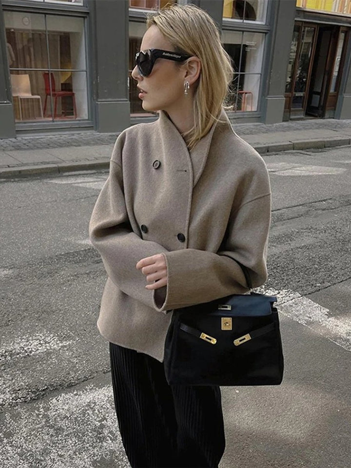 Women's Double-Breasted Wide-Lapel Asymmetric Trench Coat