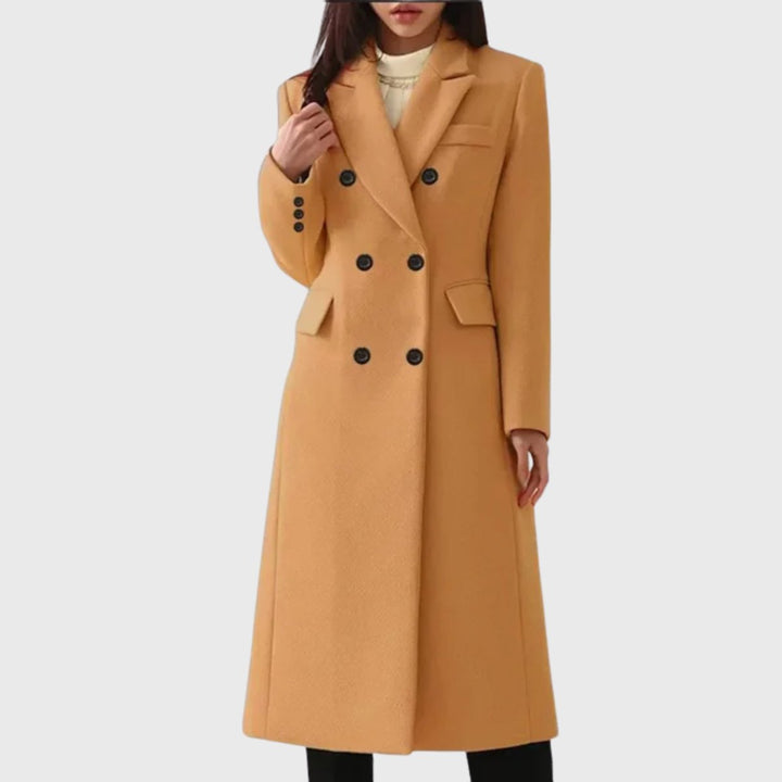 Women's Double-Breasted Wool-Blend Long Trench Coat - Brown