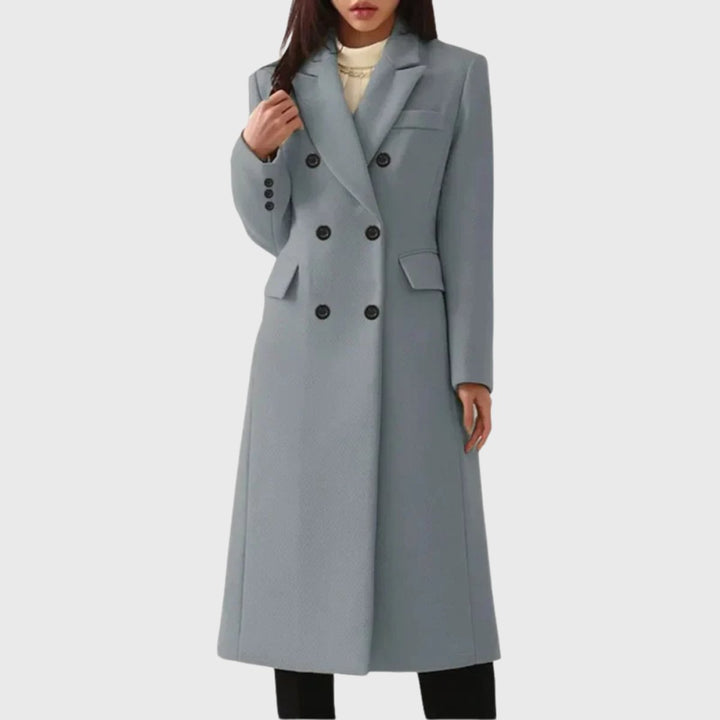Women's Double-Breasted Wool-Blend Long Trench Coat - Grey