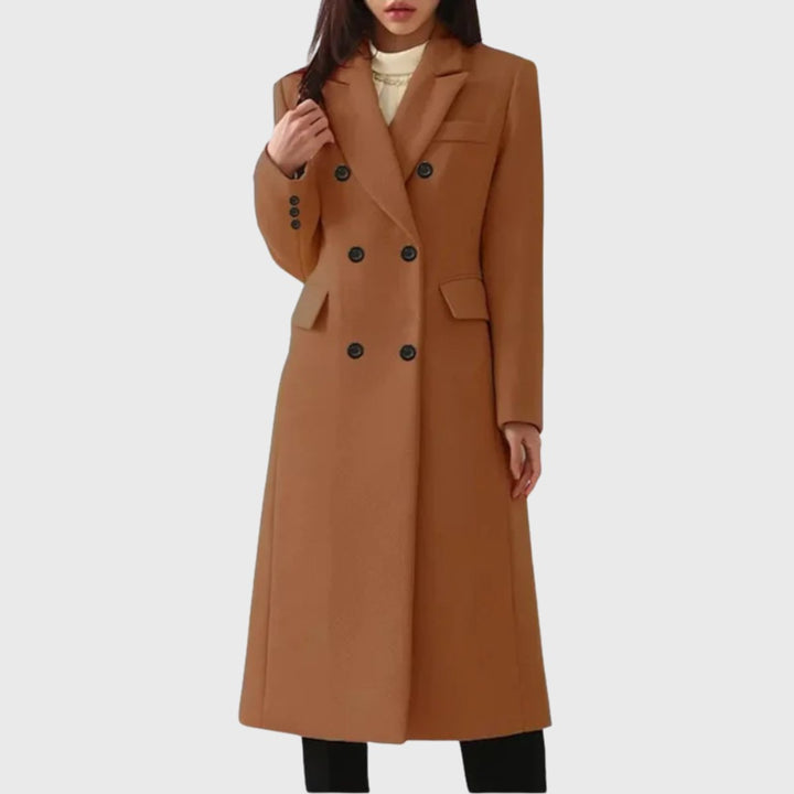 Women's Double-Breasted Wool-Blend Long Trench Coat - Dark Brown