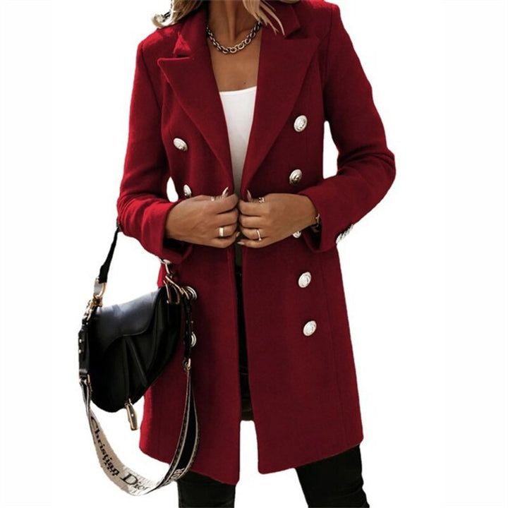 Women's Double-Breasted Wool-Look Long Trench Coat