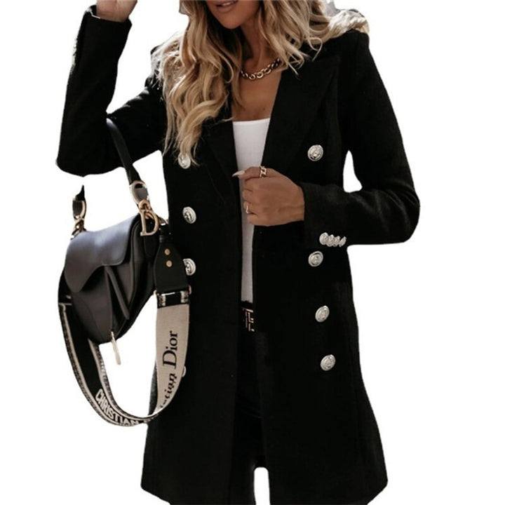 Women's Double-Breasted Wool-Look Long Trench Coat
