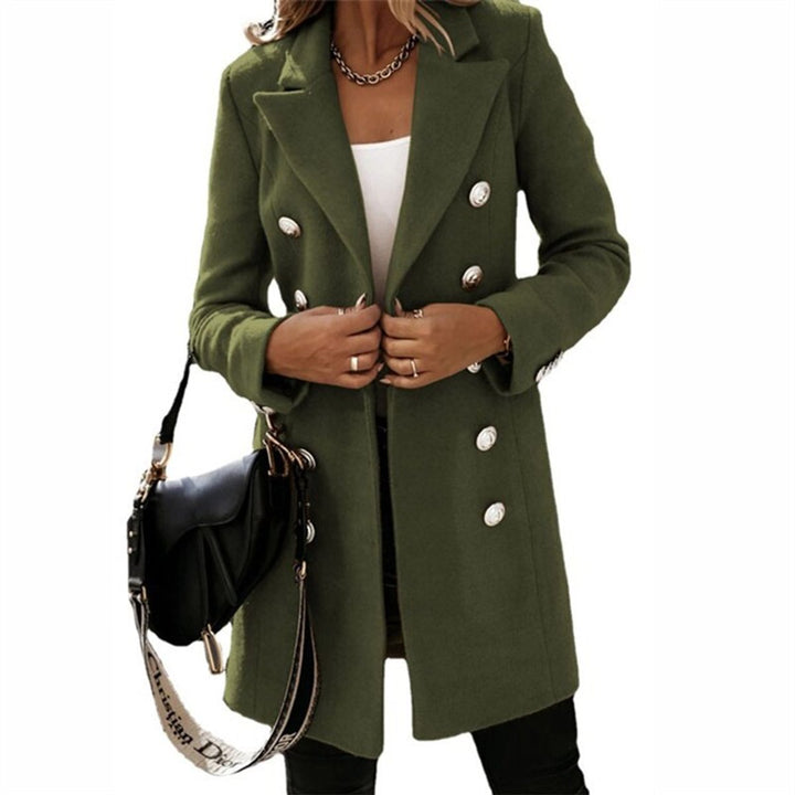 Women's Double-Breasted Wool-Look Long Trench Coat