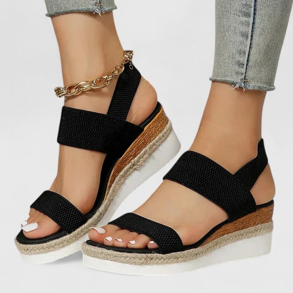 Women's Elastic-Strap Espadrille Wedge Open-Toe Sandals - Black