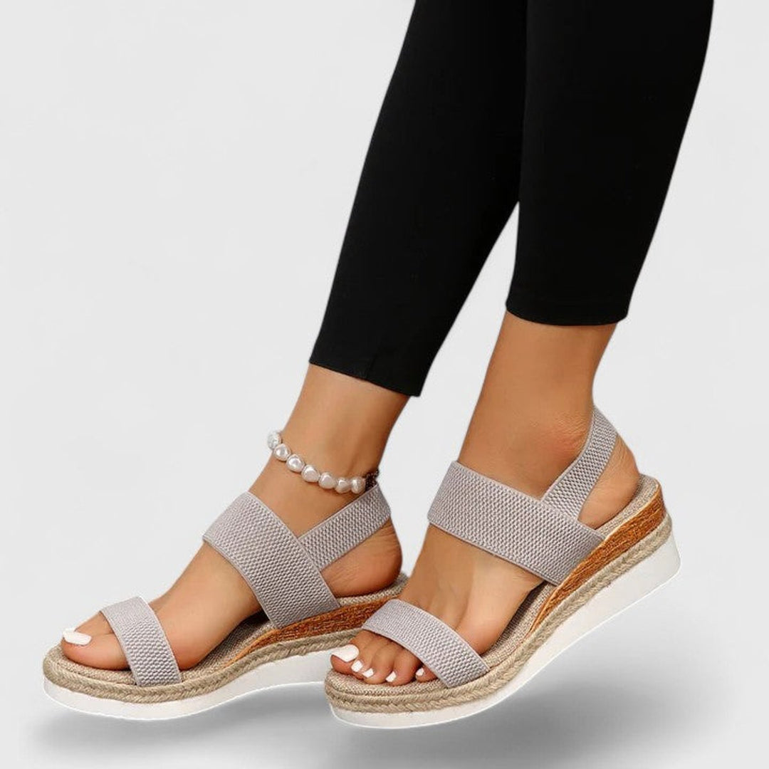 Women's Elastic-Strap Espadrille Wedge Open-Toe Sandals - Gray