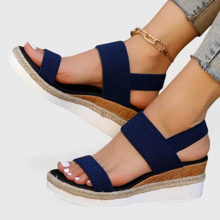Women's Elastic-Strap Espadrille Wedge Open-Toe Sandals - Blue