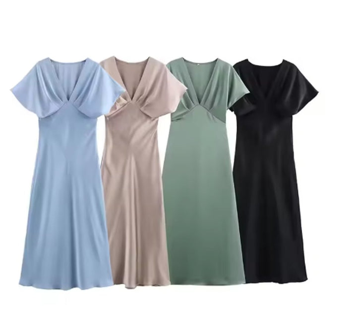 Women's Elegant Puff-Sleeve Bodycon Fall Midi Dress
