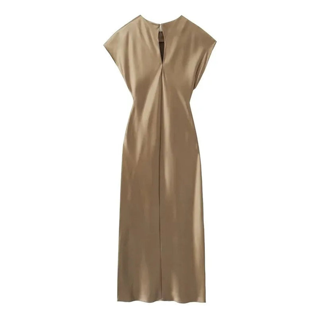 Women's Elegant Satin Sleeveless Fall Midi Dress