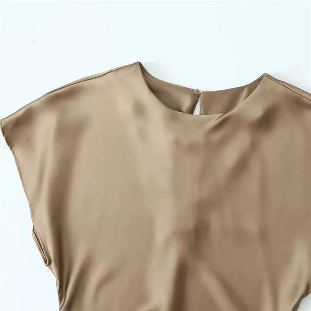 Women's Elegant Satin Sleeveless Fall Midi Dress