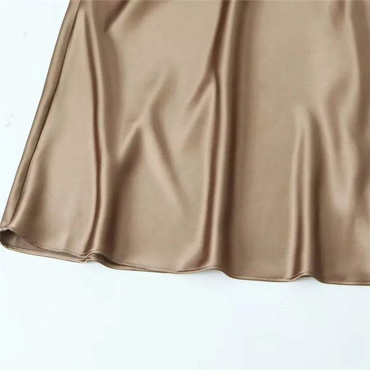 Women's Elegant Satin Sleeveless Fall Midi Dress