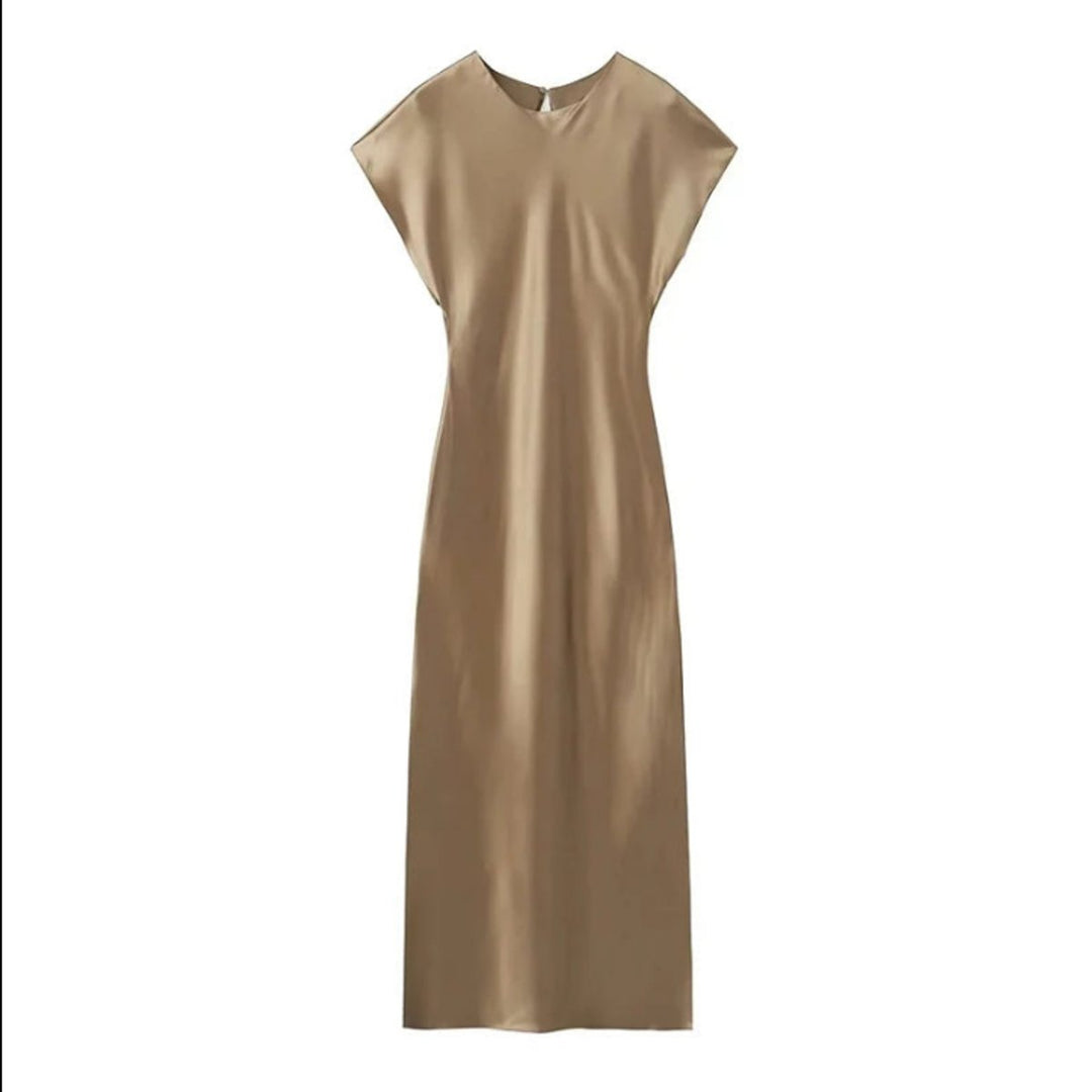 Women's Elegant Satin Sleeveless Fall Midi Dress