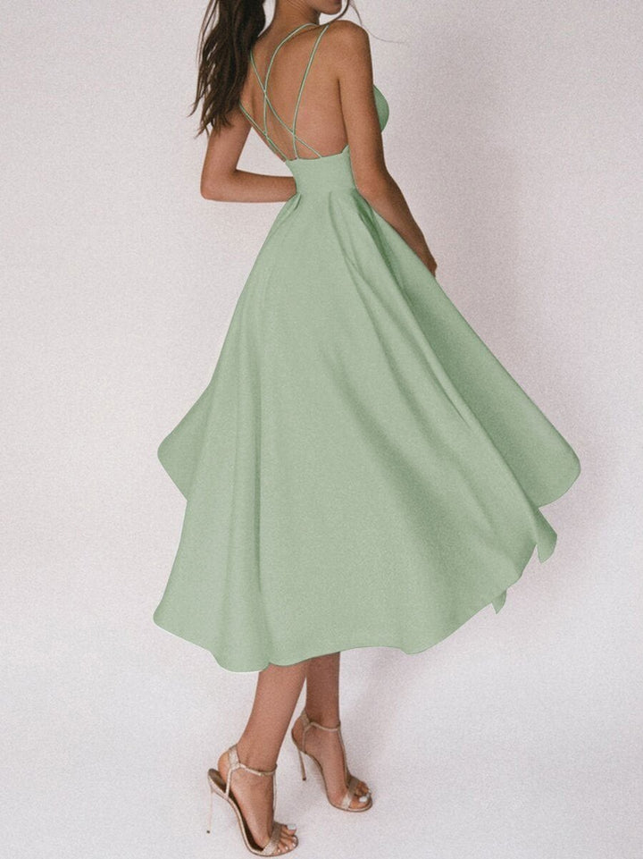 Women's Elegant Spaghetti Strap Plunge-Neck Fall Midi Dress