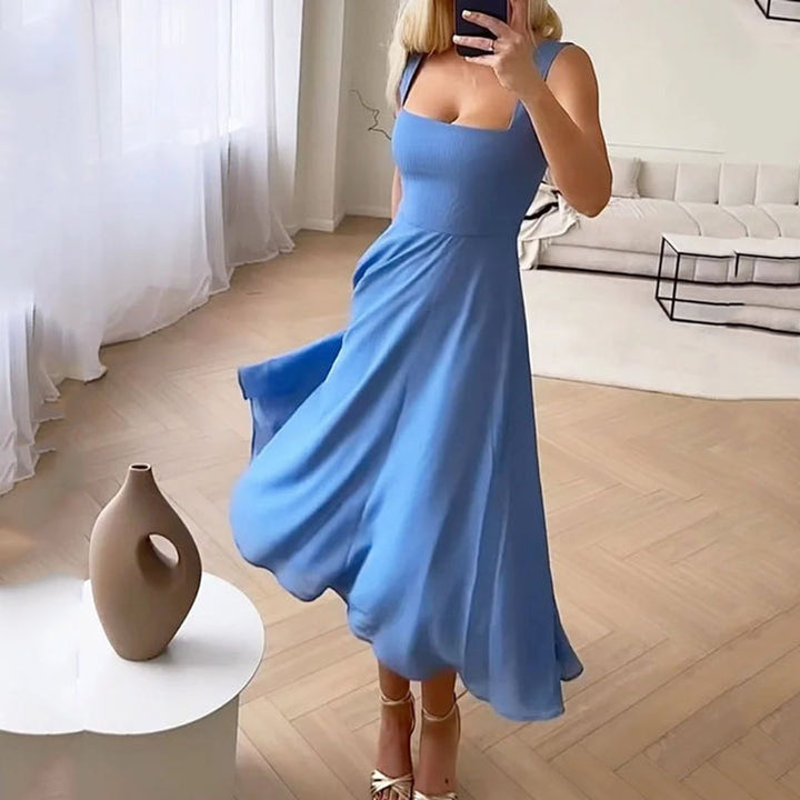 Women's Elegant Square Neck Midi Fall Wedding Guest Dress
