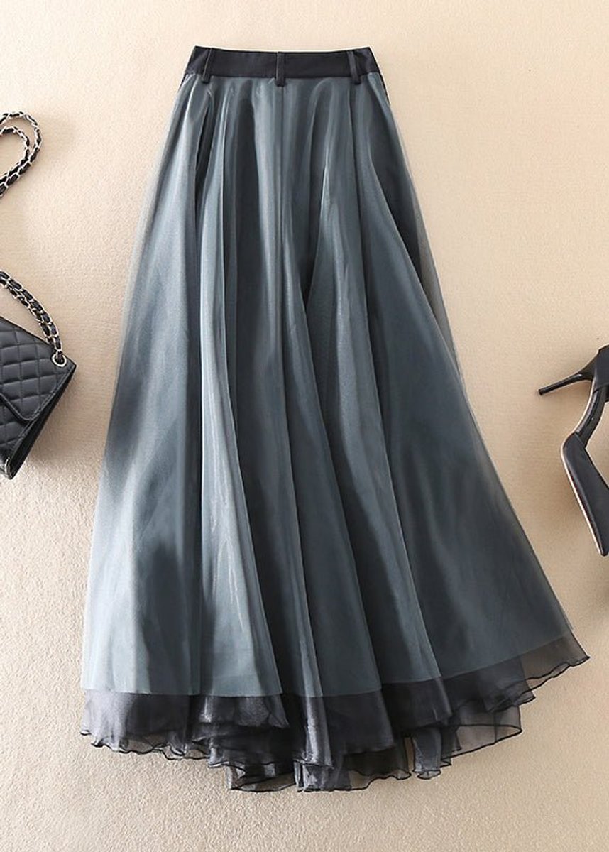 Women's Elegant Tulle Fall Midi Skirt High-Waist Layered A-Line