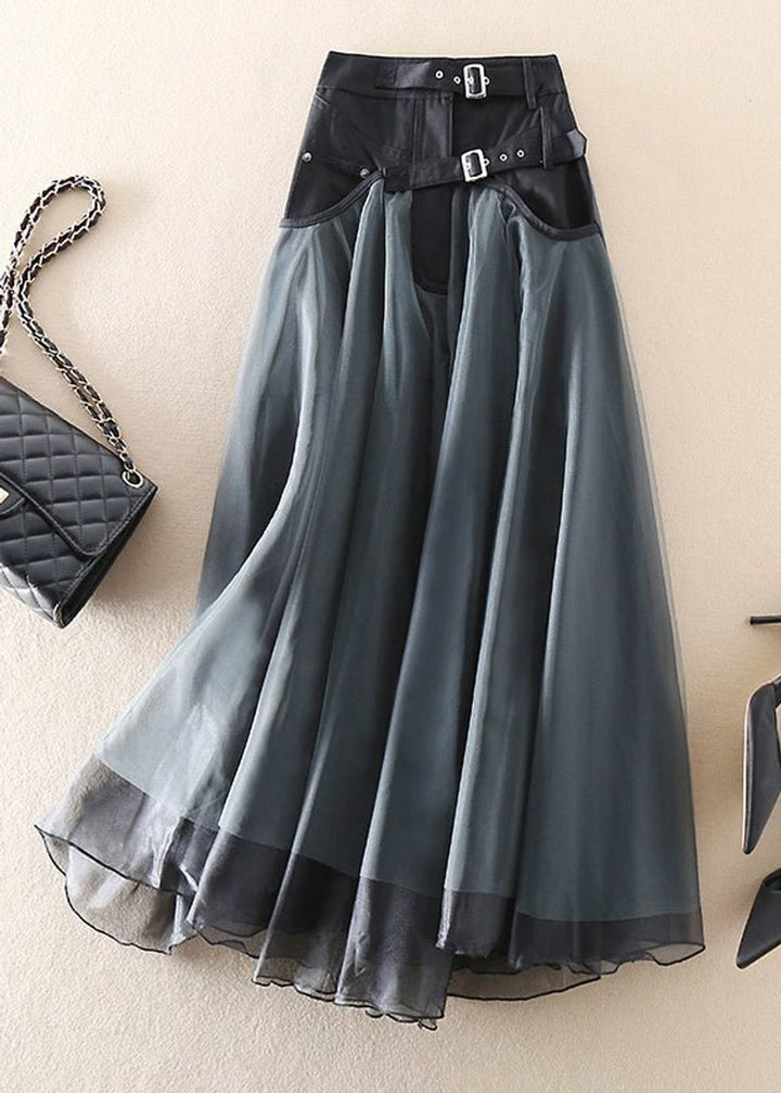 Women's Elegant Tulle Fall Midi Skirt High-Waist Layered A-Line