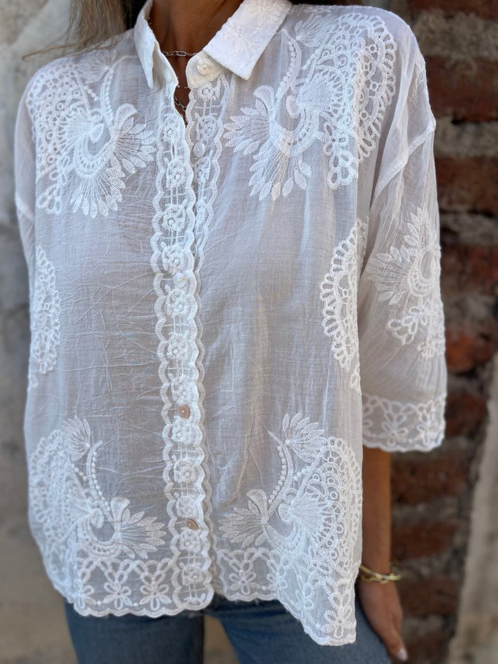 Women's Embroidered Lace-Trim Long Sleeve Button-Down Cardigan