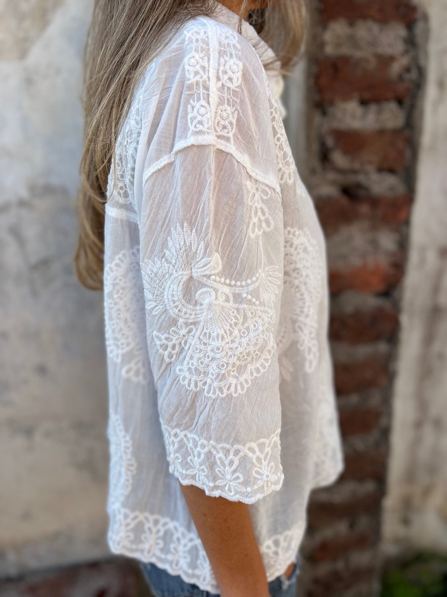 Women's Embroidered Lace-Trim Long Sleeve Button-Down Cardigan