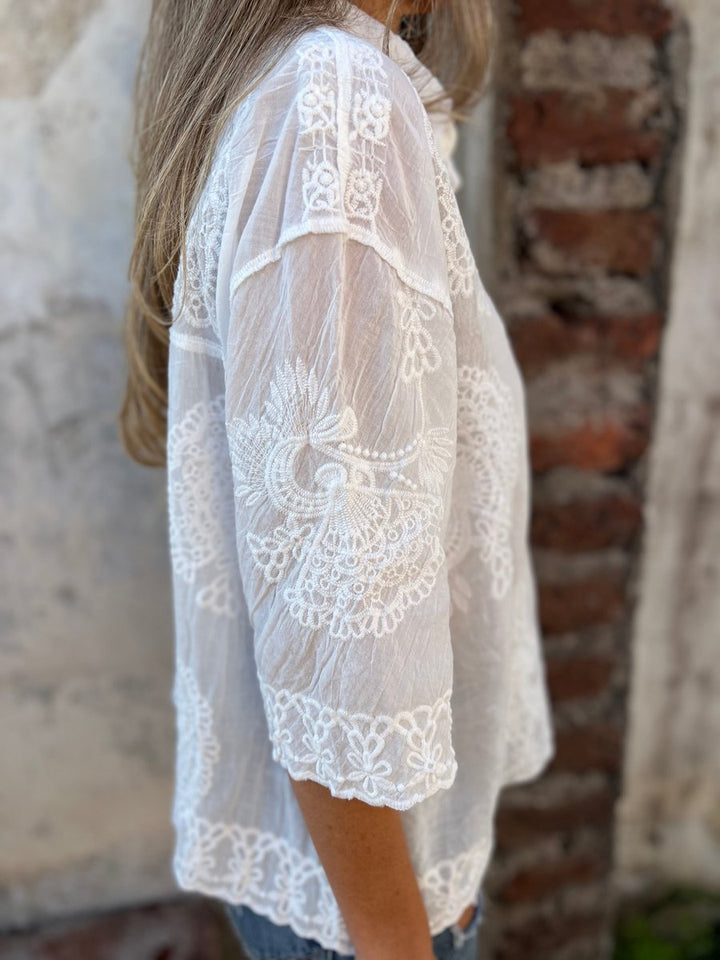 Women's Embroidered Lace-Trim Long Sleeve Button-Down Cardigan