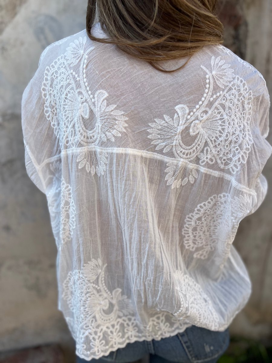 Women's Embroidered Lace-Trim Long Sleeve Button-Down Cardigan