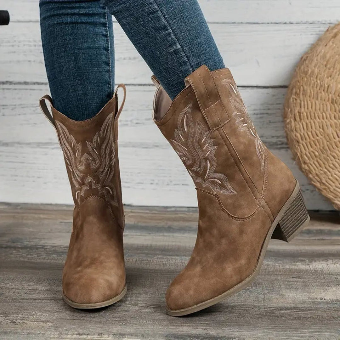 Women's Embroidered Western Cowboy Block-Heel Ankle Boots