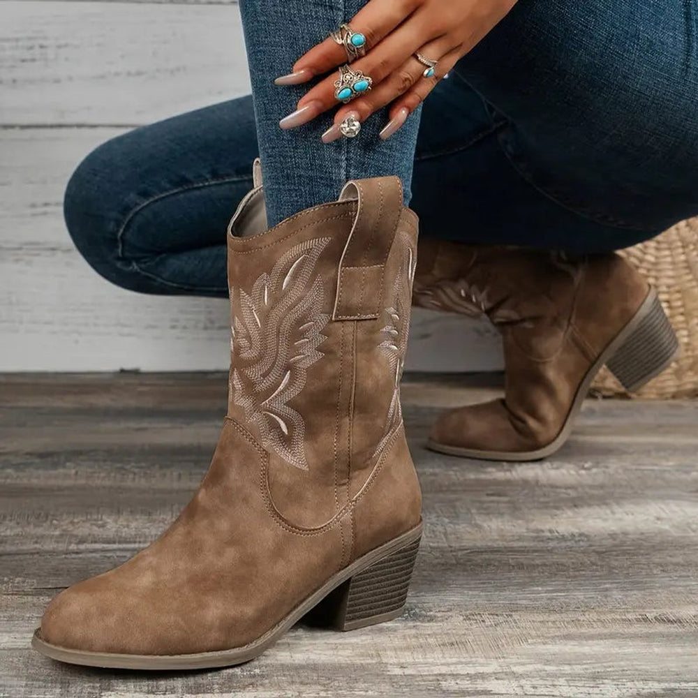 Women's Embroidered Western Cowboy Block-Heel Ankle Boots