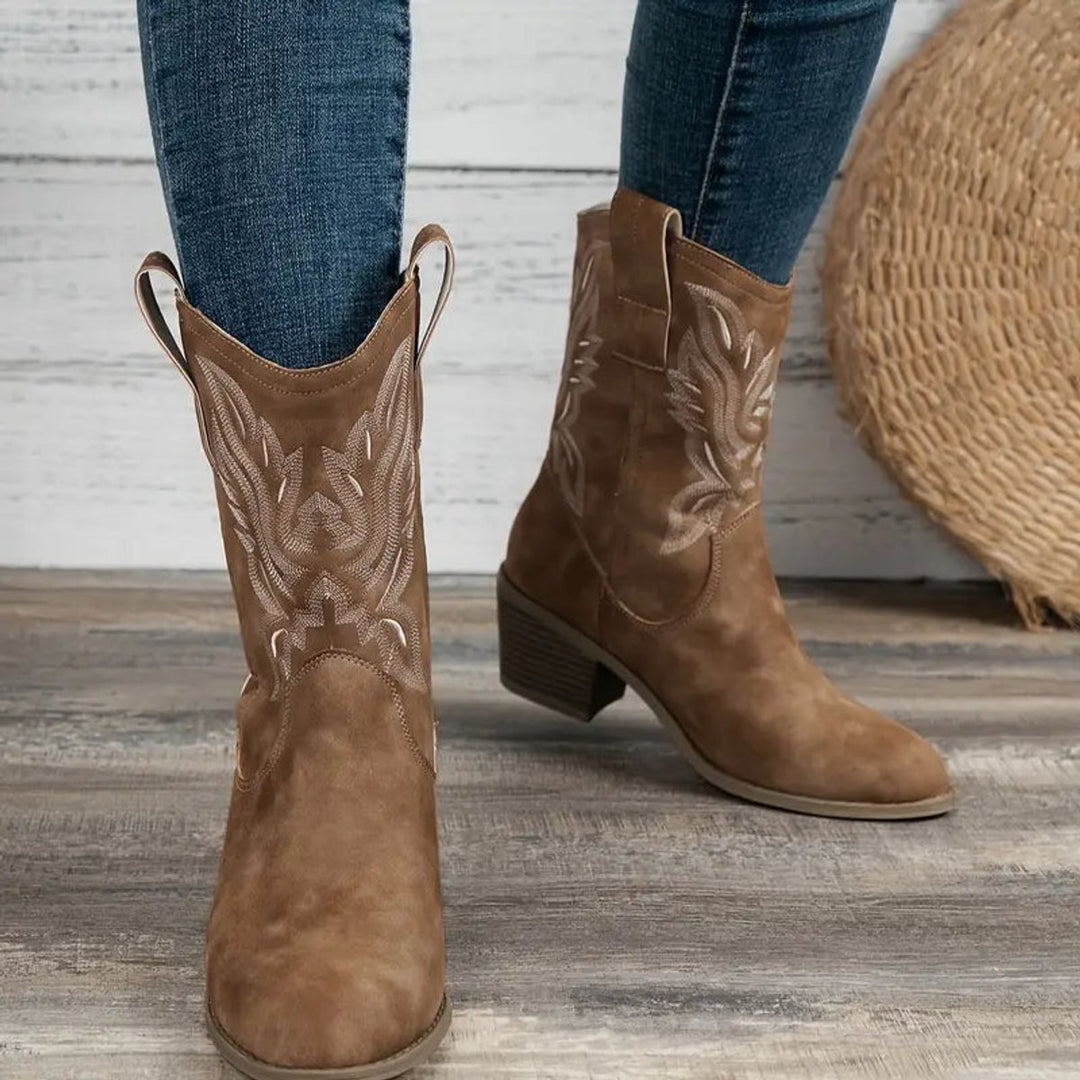 Women's Embroidered Western Cowboy Block-Heel Ankle Boots