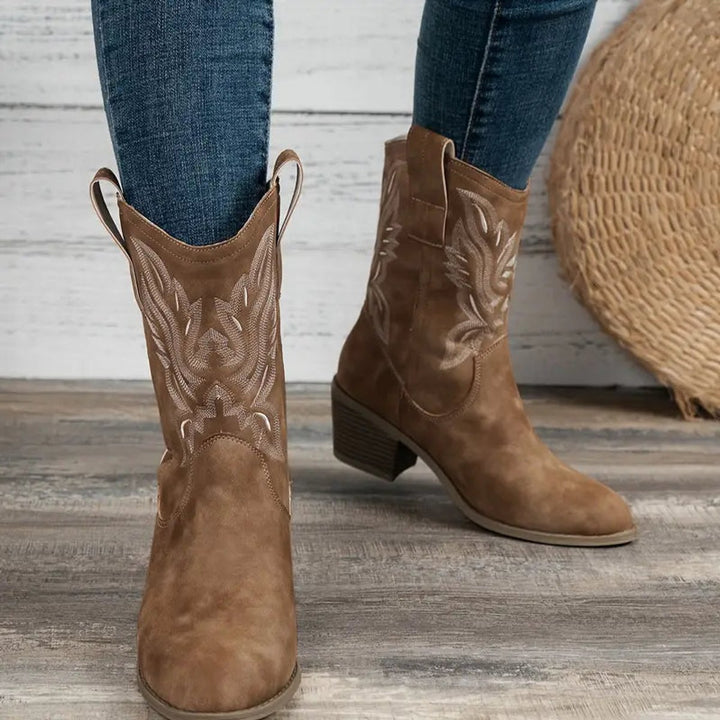 Women's Embroidered Western Cowboy Block-Heel Ankle Boots
