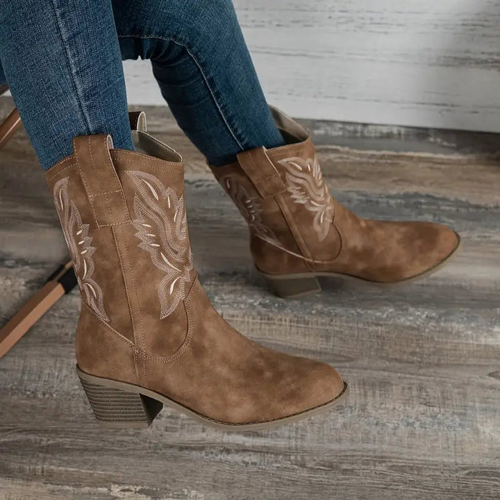 Women's Embroidered Western Cowboy Block-Heel Ankle Boots