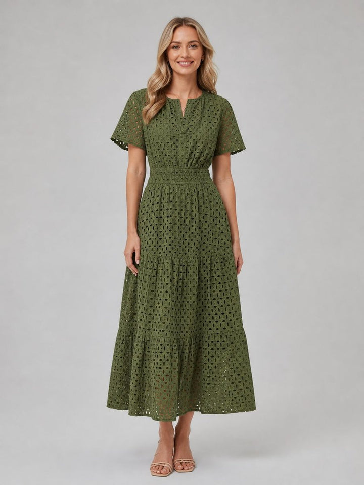 Women's Eyelet A-Line Tiered Midi Formal Dress