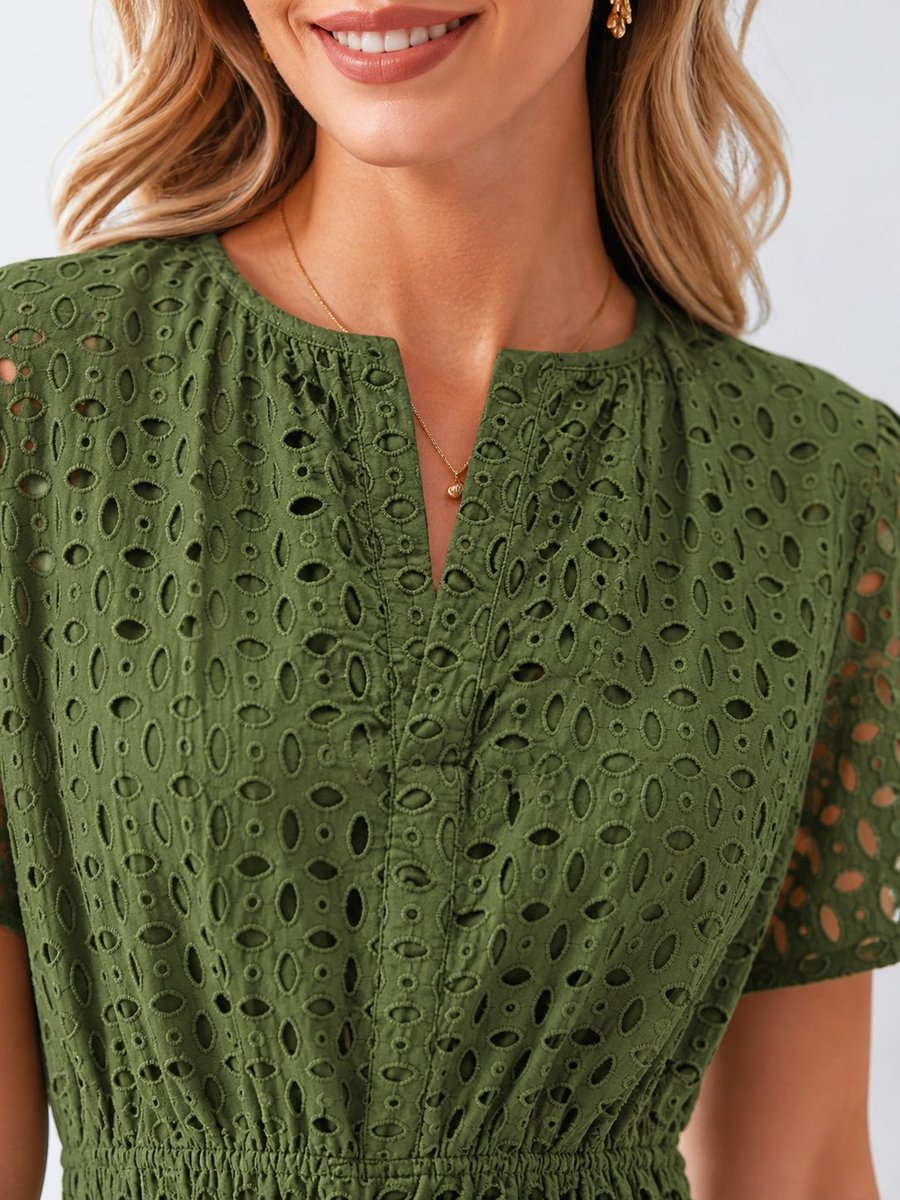 Women's Eyelet A-Line Tiered Midi Formal Dress