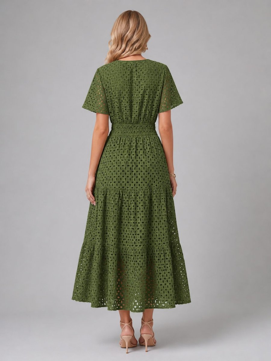 Women's Eyelet A-Line Tiered Midi Formal Dress