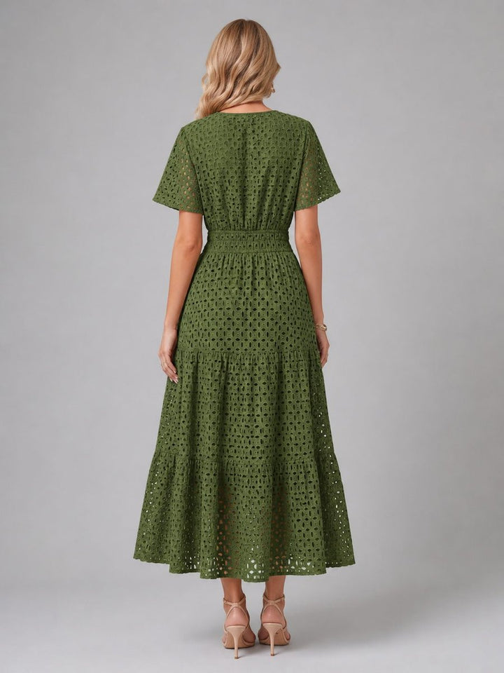 Women's Eyelet A-Line Tiered Midi Formal Dress