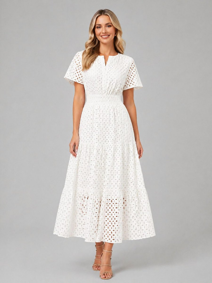 Women's Eyelet A-Line Tiered Midi Formal Dress