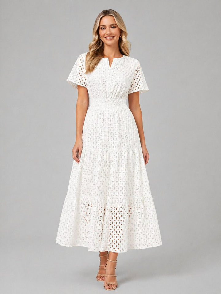 Women's Eyelet A-Line Tiered Midi Formal Dress