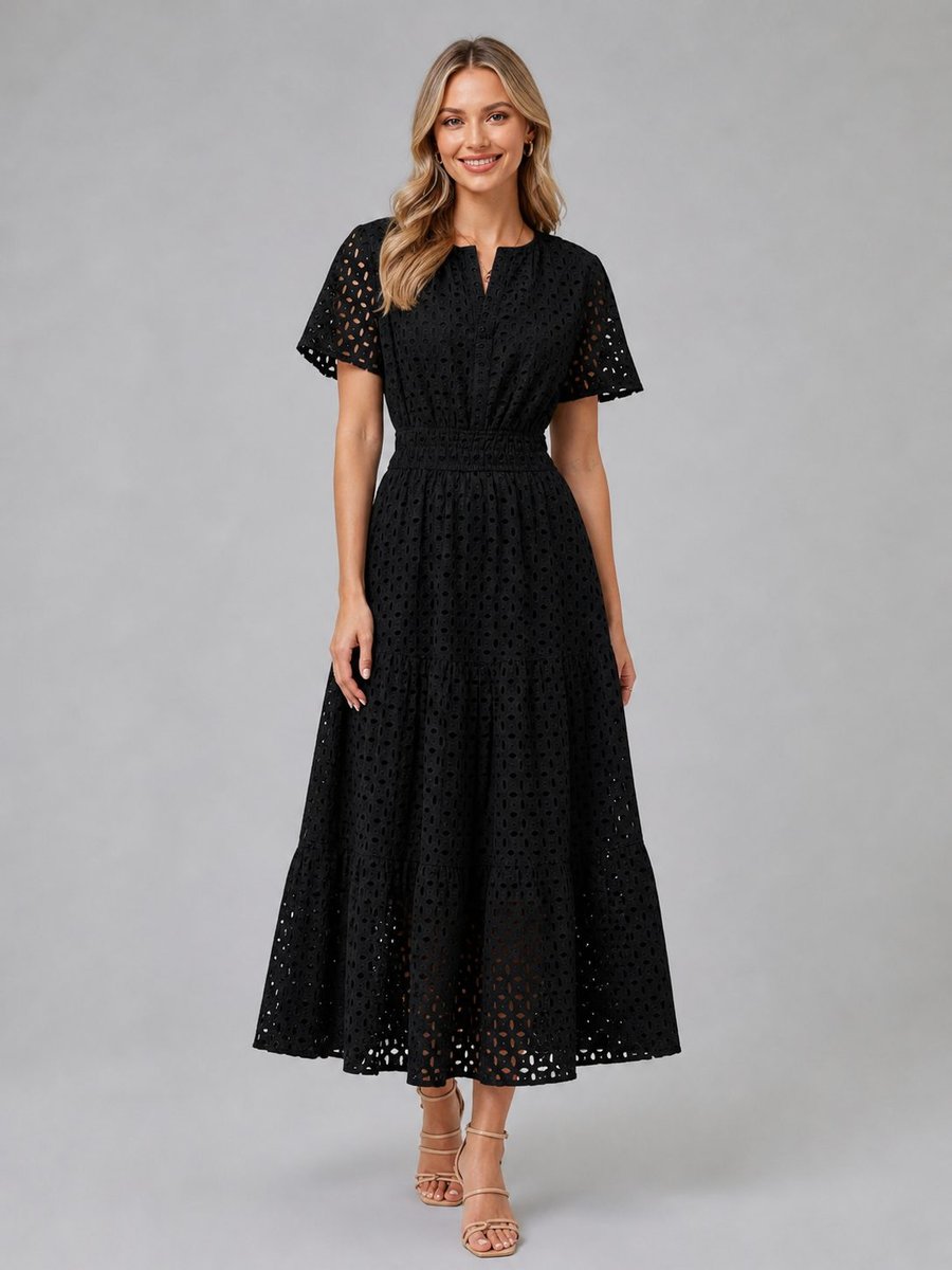 Women's Eyelet A-Line Tiered Midi Formal Dress