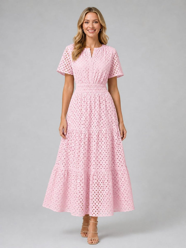 Women's Eyelet A-Line Tiered Midi Formal Dress
