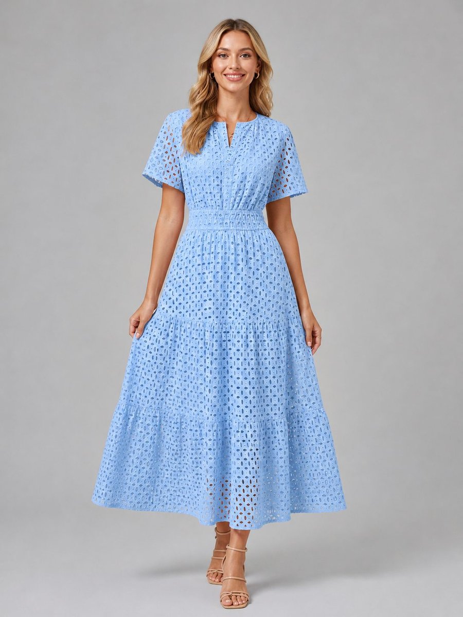 Women's Eyelet A-Line Tiered Midi Formal Dress