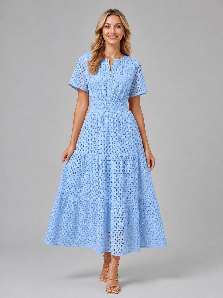 Women's Eyelet A-Line Tiered Midi Formal Dress