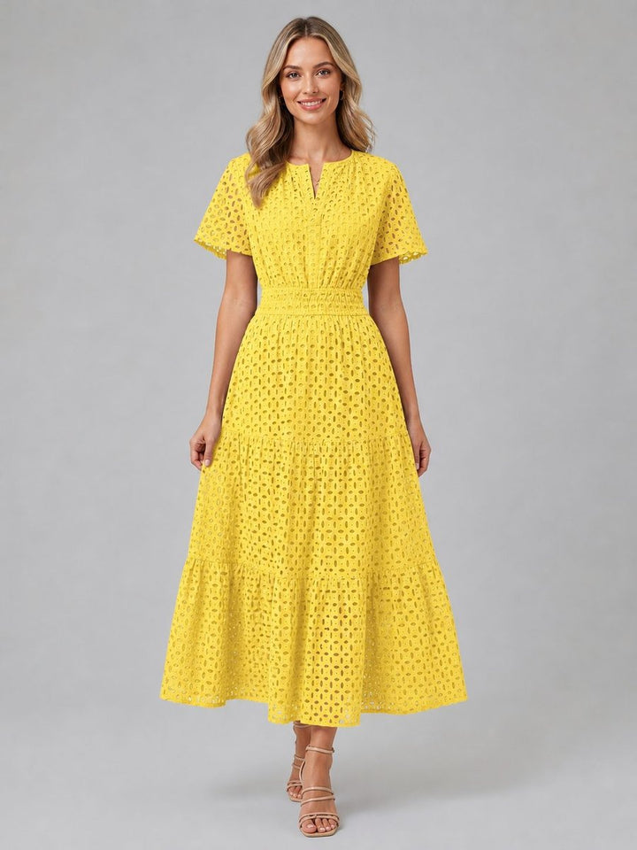 Women's Eyelet A-Line Tiered Midi Formal Dress