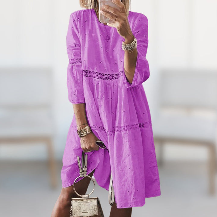 Women's Eyelet Cotton Tiered Formal Dress 3/4 Sleeve