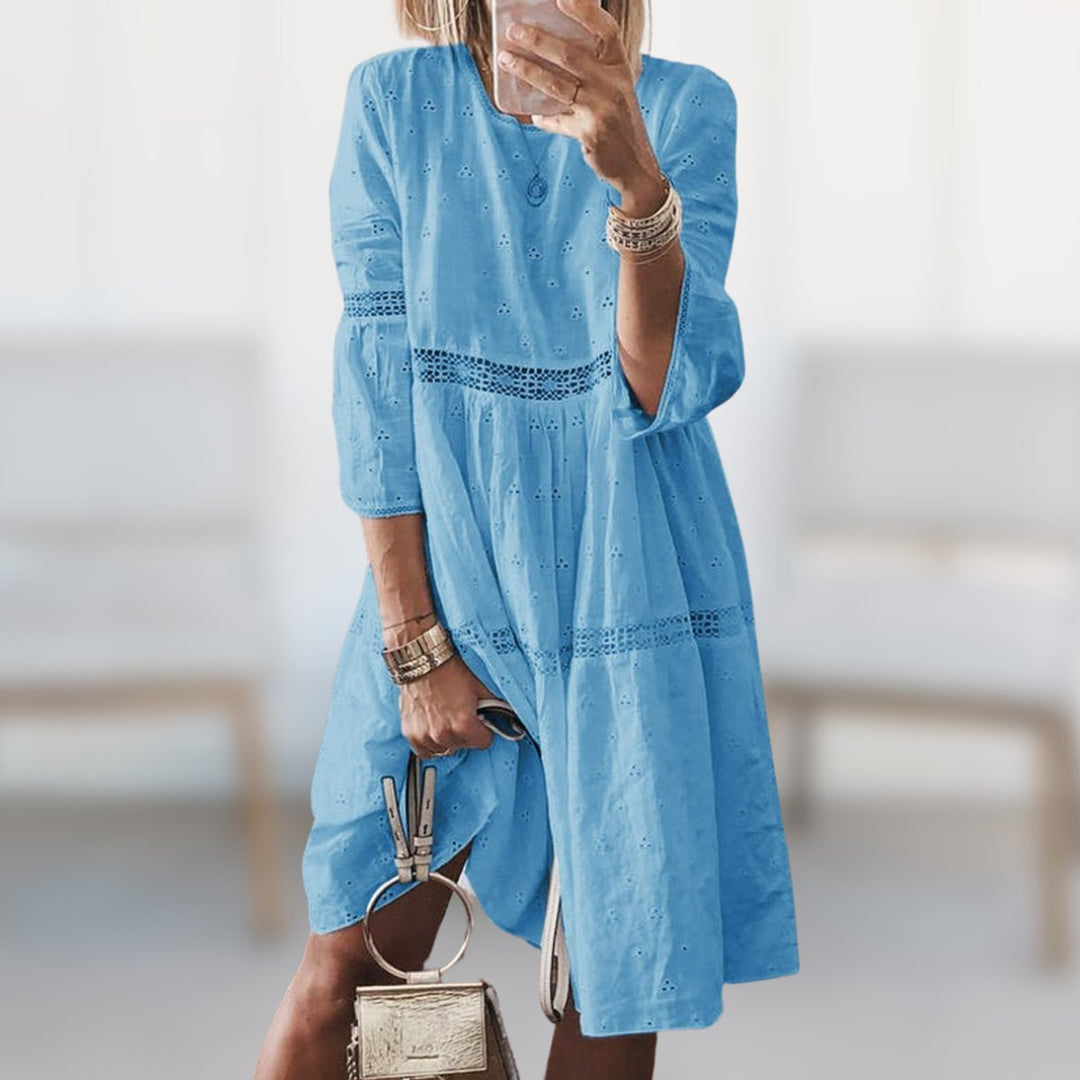Women's Eyelet Cotton Tiered Formal Dress 3/4 Sleeve