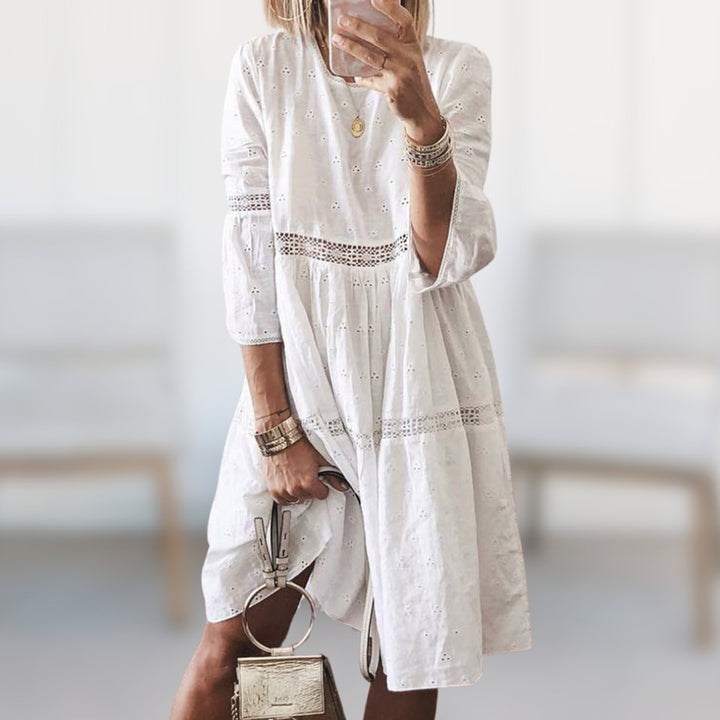 Women's Eyelet Cotton Tiered Formal Dress 3/4 Sleeve