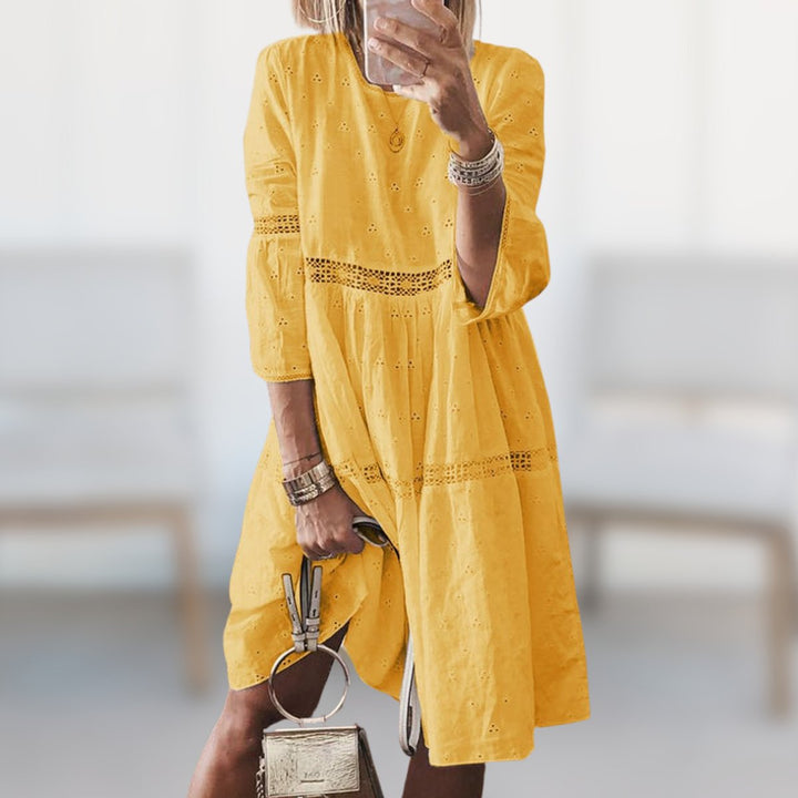 Women's Eyelet Cotton Tiered Formal Dress 3/4 Sleeve
